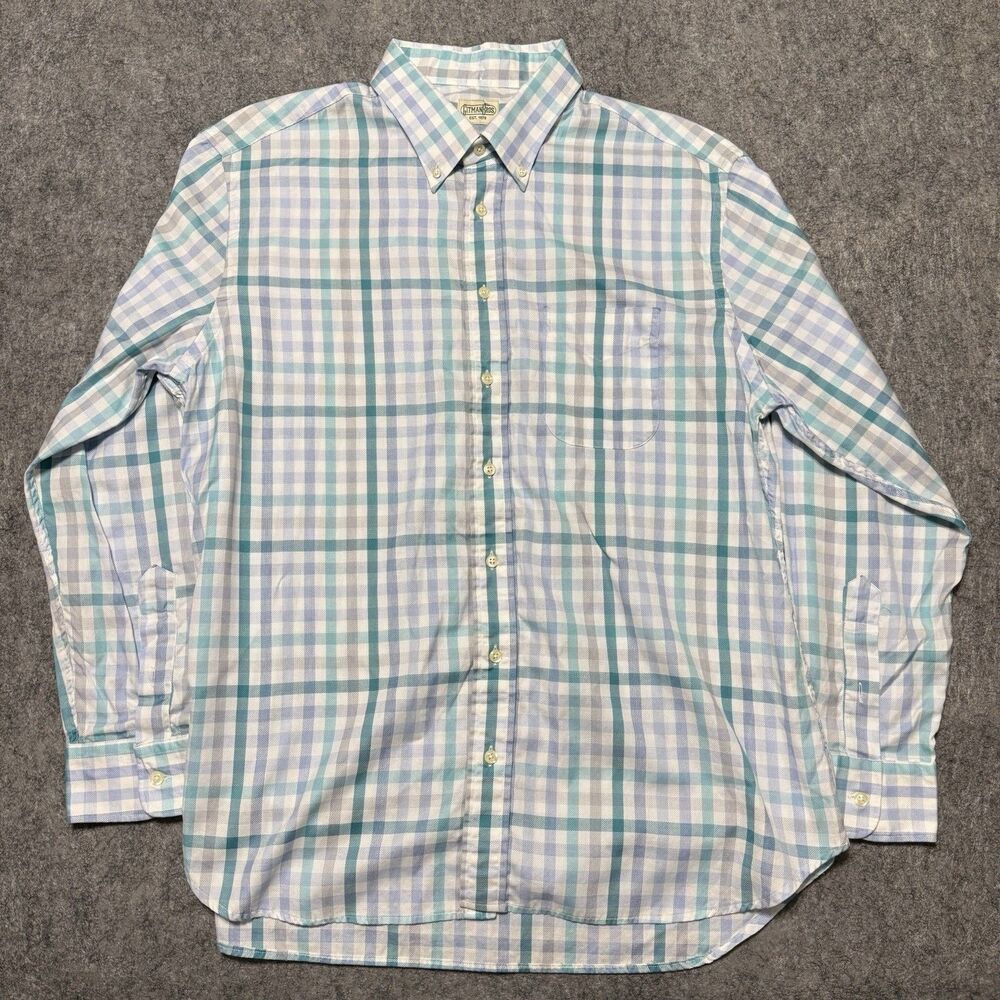 Gitman Bros Plaid Button Down Shirt Men XXL Teal Purple Blue Check USA